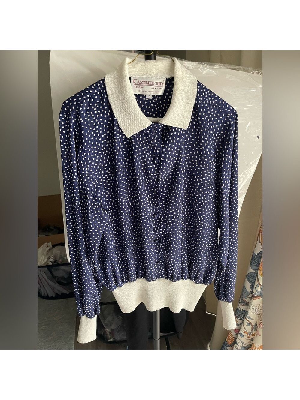 Polka Dot Navy Skirt Set. Top with Skirt